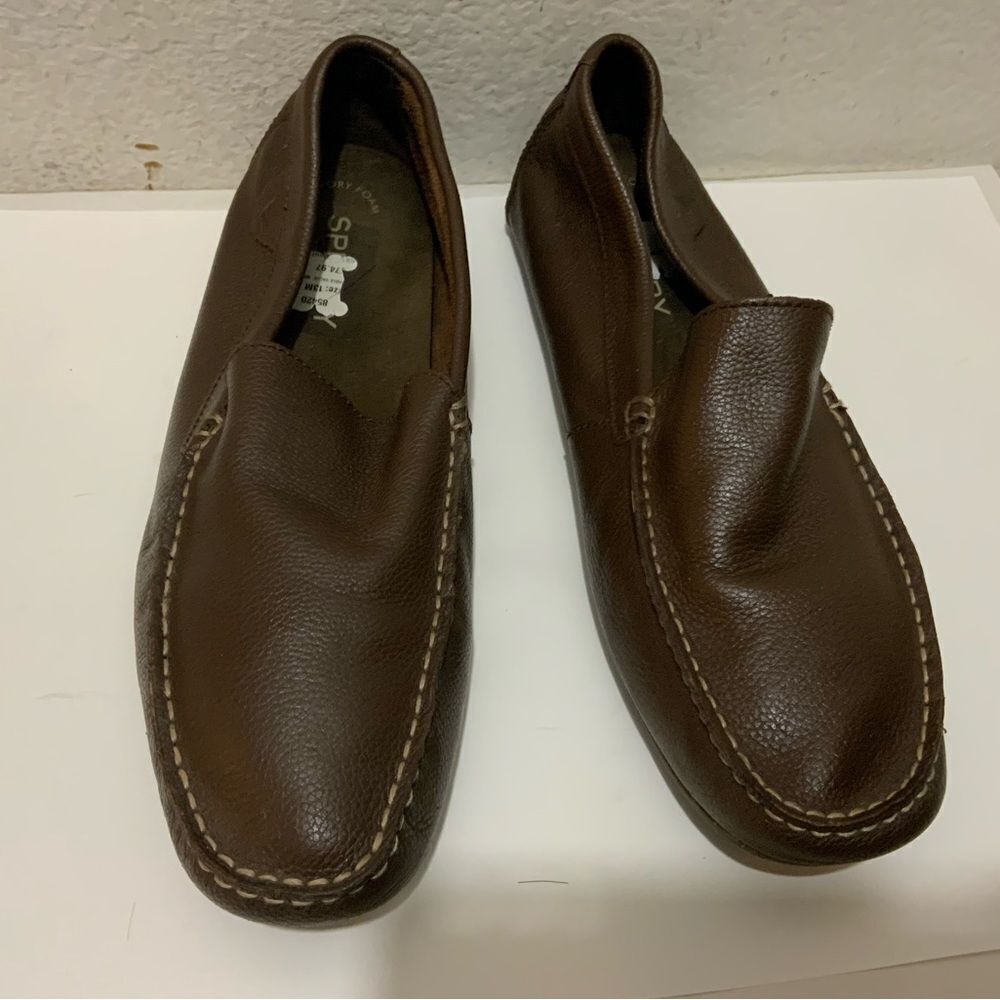 sperry top sider men loafers soft leather memory foam brown 13